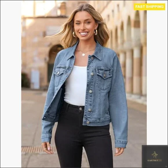 Fitted Denim Jacket with Pockets, Long Sleeve Western Style Coat - Picture 3 of 7